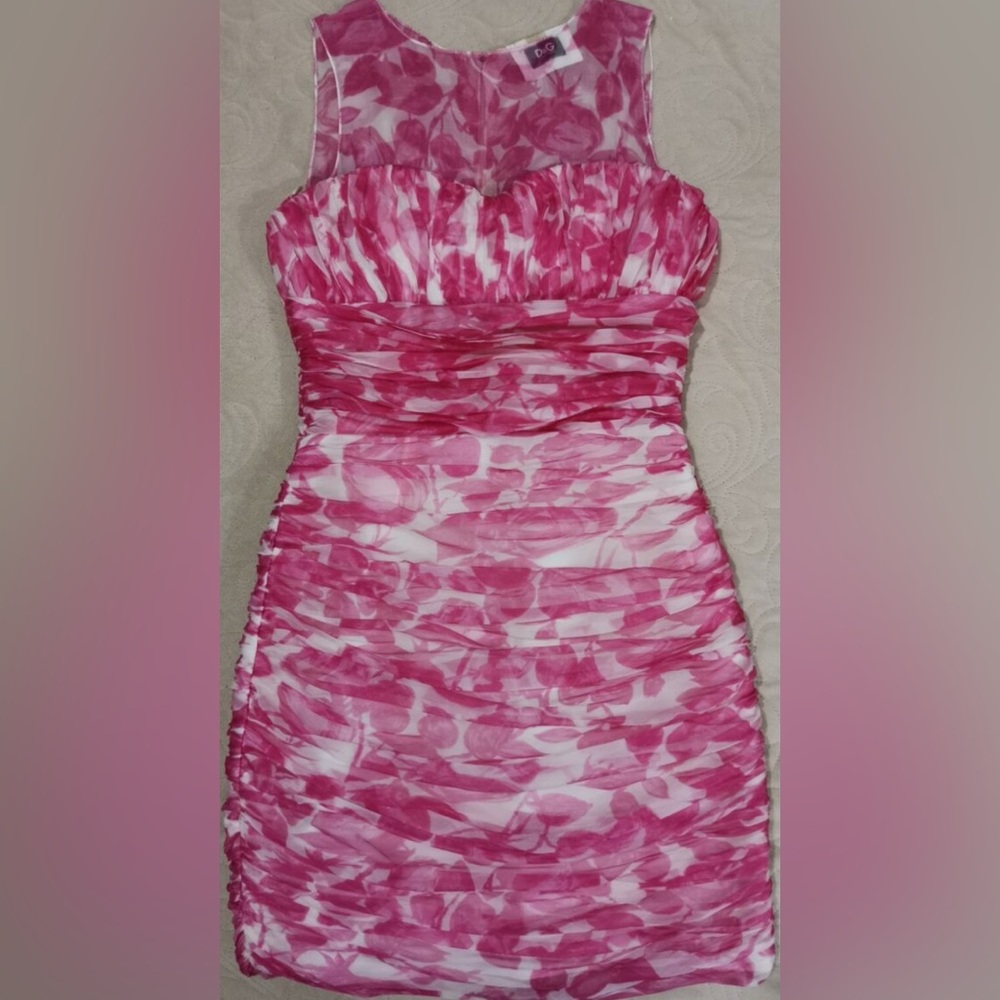 AUTH D&G Dolce&Gabbana Ruched floral printed silk Dress